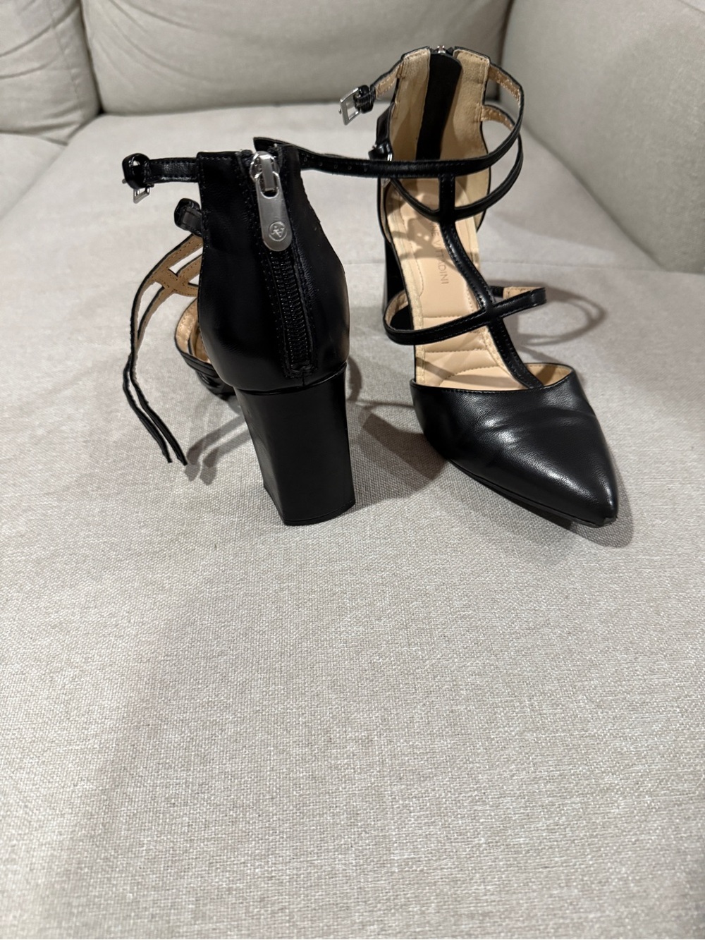 Black Pointed Toe Strappy Women's Heels - Picture 4 of 6
